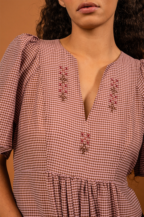 Mazzy Dress - Pink / Brown Gingham