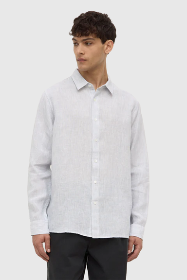 Mens Everyday Linen Long Sleeve Shirt - Pool Stripe