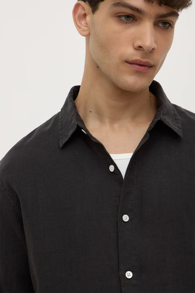Mens Everyday Linen Long Sleeve Shirt - Black