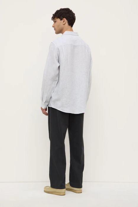 Mens Everyday Linen Long Sleeve Shirt - Pool Stripe