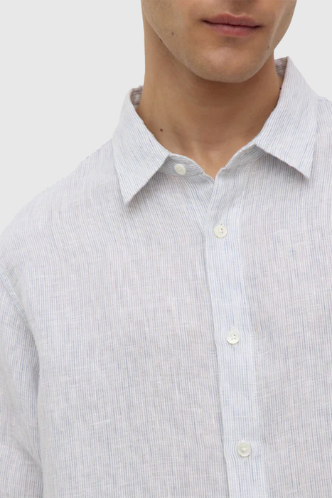 Mens Everyday Linen Long Sleeve Shirt - Pool Stripe