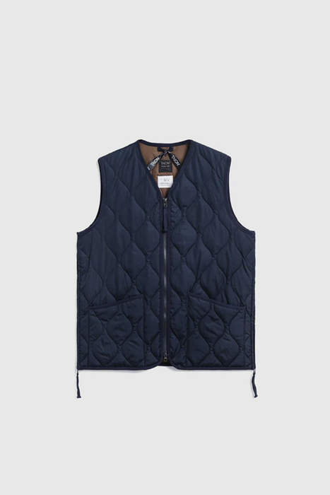 Military Zip V-Neck Down Vest - Dark Navy