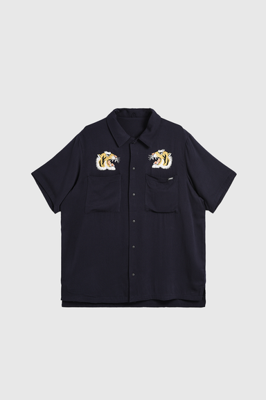 Non Down Reversible "SKA" Aloha Half Sleeve Shirt - Dark Navy / Dark Navy
