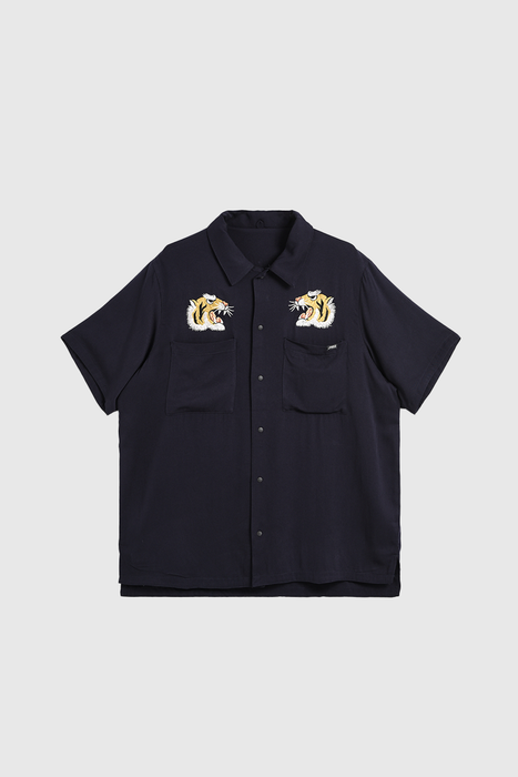 Non Down Reversible "SKA" Aloha Half Sleeve Shirt - Dark Navy / Dark Navy