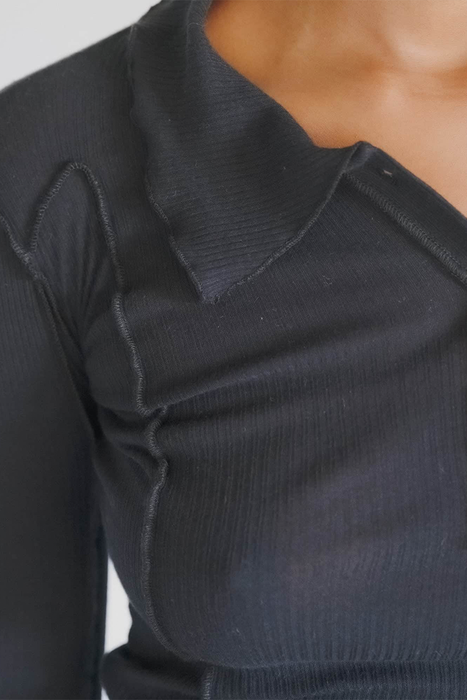 Omato Polo Long Sleeve Tee - Black