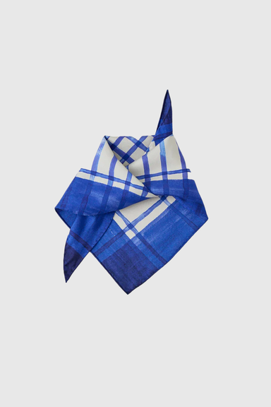 Painted Table Cloth Silk Bandana - Cobalt
