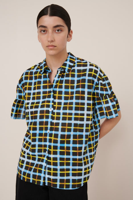 Painterly Blouse - Neon Tartan