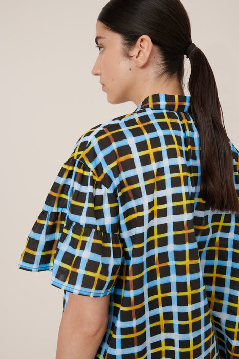 Painterly Blouse - Neon Tartan