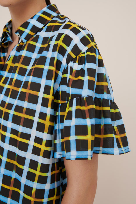 Painterly Blouse - Neon Tartan
