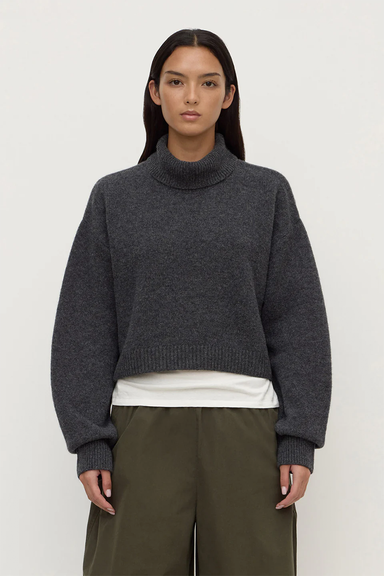 Paris Wool Cashmere Knit Turtleneck - Charcoal Marle