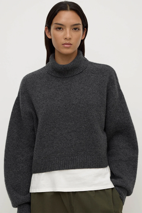 Paris Wool Cashmere Knit Turtleneck - Charcoal Marle