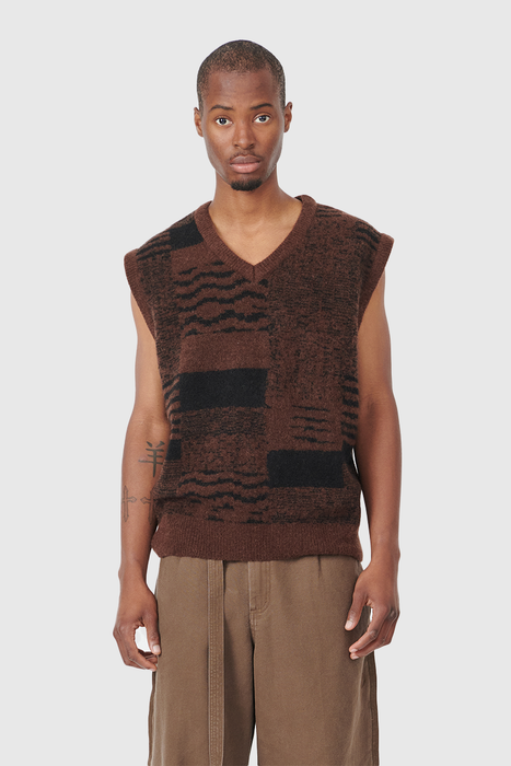 Pattern Knit Vest - Brown