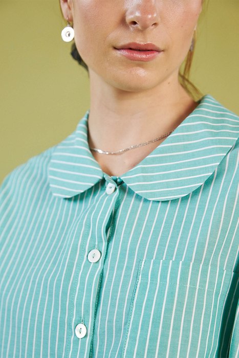 Peter Pan Shirt - Green Stripe