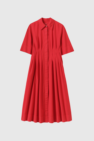 Pleated Cotton Linen Dress - Cardinal Red