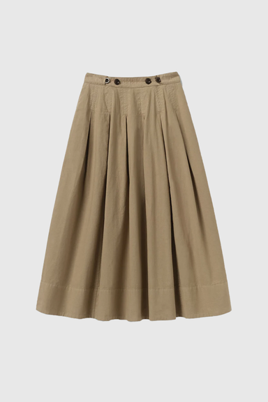 Pleated Cotton Linen Poplin Skirt - Ash Brown
