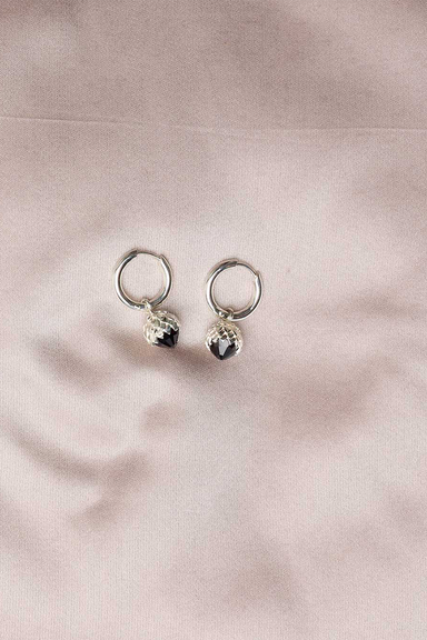 Protea Charm Earrings - Sterling Silver / Onyx