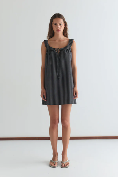 Rounded Neck Dress - Mono Stripe