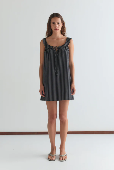Rounded Neck Dress - Mono Stripe