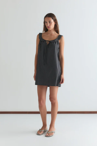 Rounded Neck Dress - Mono Stripe