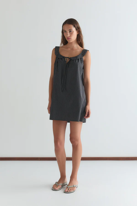 Rounded Neck Dress - Mono Stripe