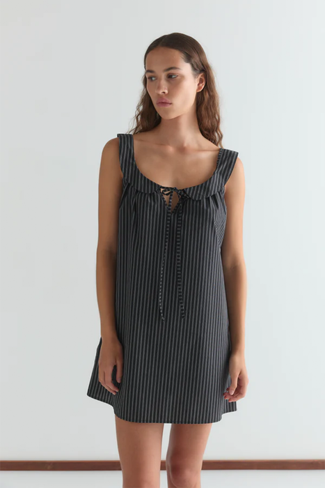 Rounded Neck Dress - Mono Stripe