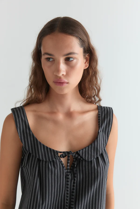 Rounded Neck Dress - Mono Stripe