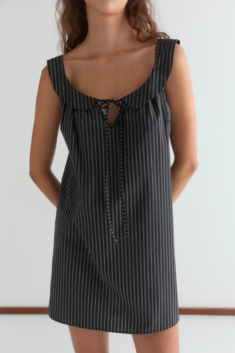 Rounded Neck Dress - Mono Stripe