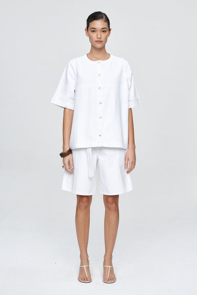 Short Sleeve Seam Shirt - Blanc