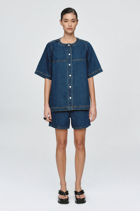 Short Sleeve Seam Shirt - Classic Blue