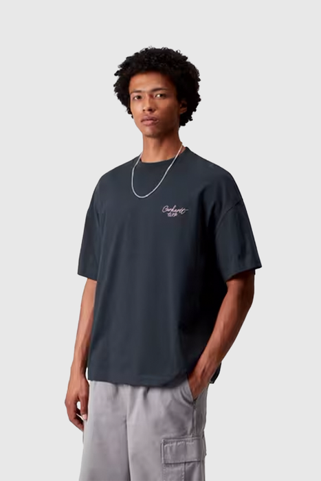 S/S Signature Script T-Shirt - Deep Night / Glassy Pink