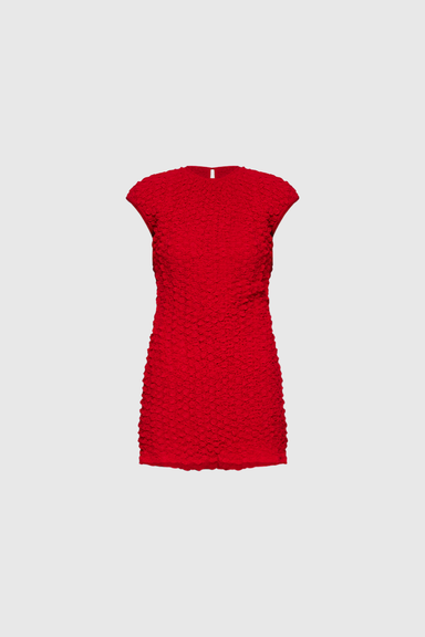 Shirred Cotton Dress - Red