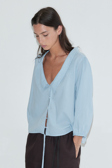 Shoulder Tucks Top - Baby Blue