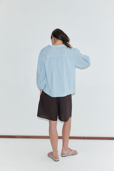 Shoulder Tucks Top - Baby Blue