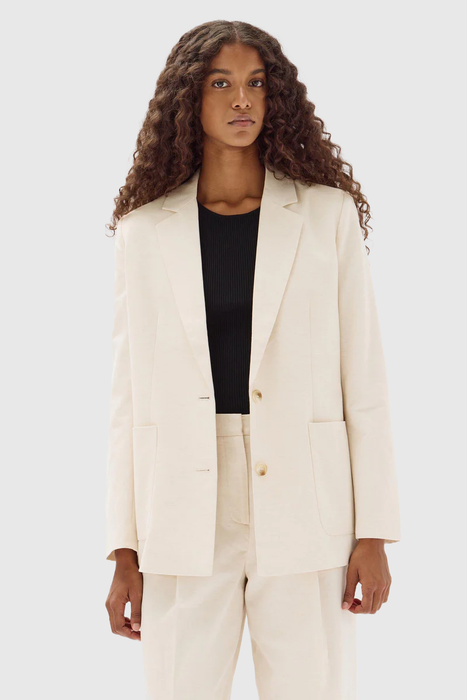 Simone Cotton Linen Blend Jacket - Oat Marle