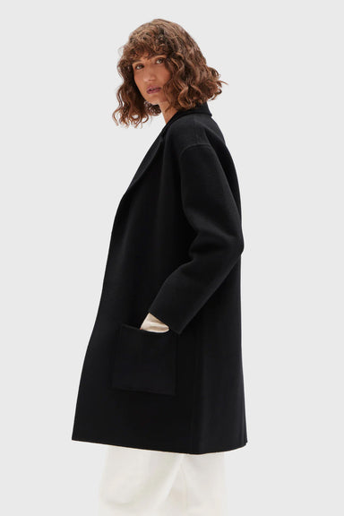 Single Breasted Wool Coat - Black