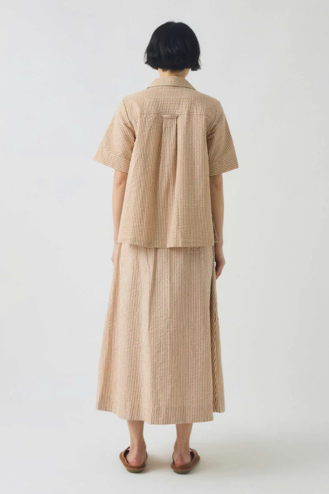 Stripe Cotton Seersucker Patch Pocket Skirt - Terracotta / Ecru