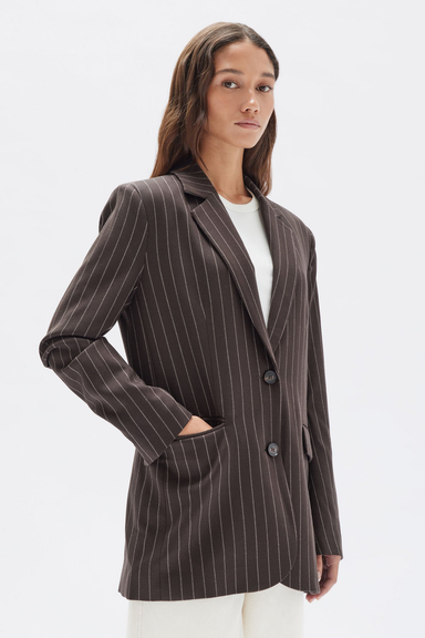Sofia Wool Pinstripe Jacket - Chestnut Stripe