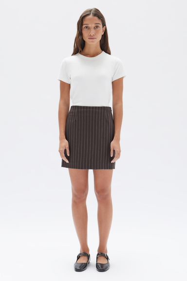 Sofia Wool Pinstripe Mini Skirt - Chestnut Stripe