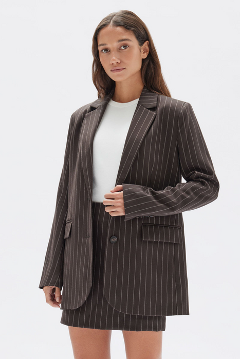 Sofia Wool Pinstripe Jacket - Chestnut Stripe