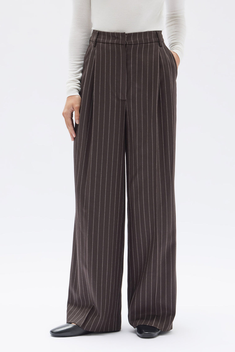 Sofia Wool Pinstripe Pant - Chestnut Stripe