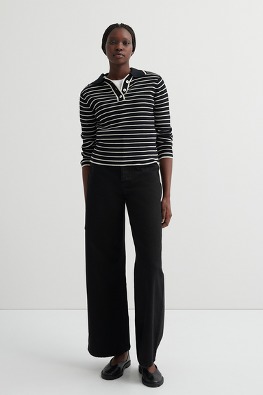 Stripe Polo - Black Ecru Stripe