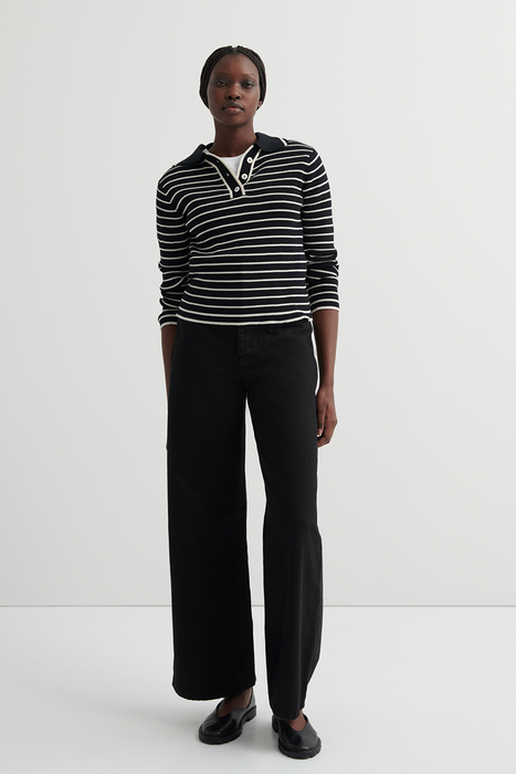 Stripe Polo - Black Ecru Stripe