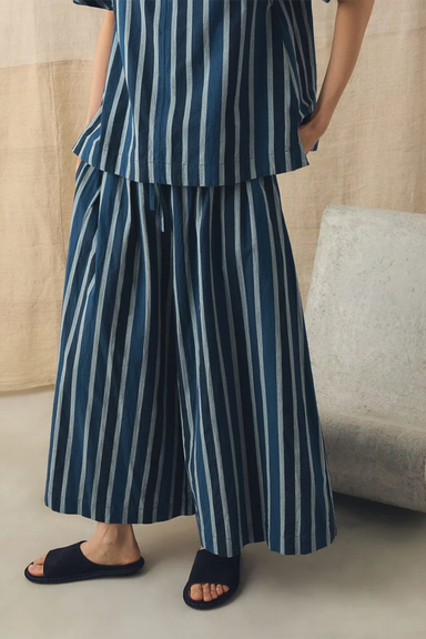 Stripe Cotton Culottes - French Blue