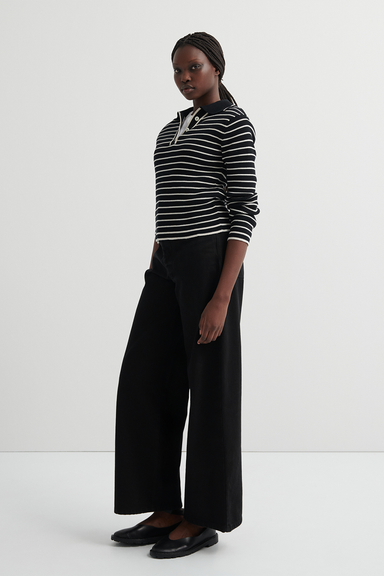 Stripe Polo - Black Ecru Stripe