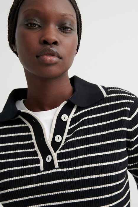 Stripe Polo - Black Ecru Stripe