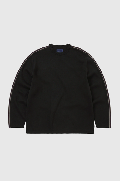 Striped Sleeve Knit Crew - Black
