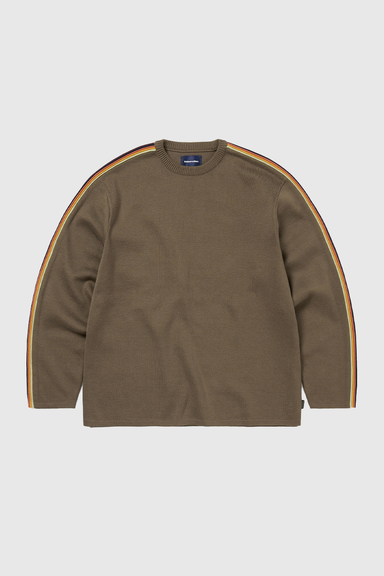 Striped Sleeve Knit Crew - Brown