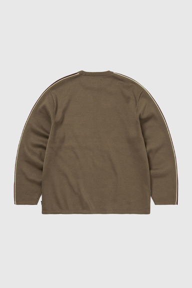 Striped Sleeve Knit Crew - Brown