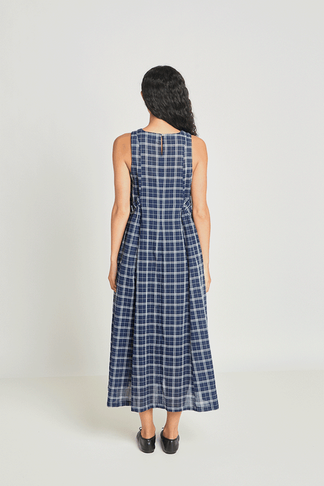 Alternate Realities Dress - Navy Crinkle Check