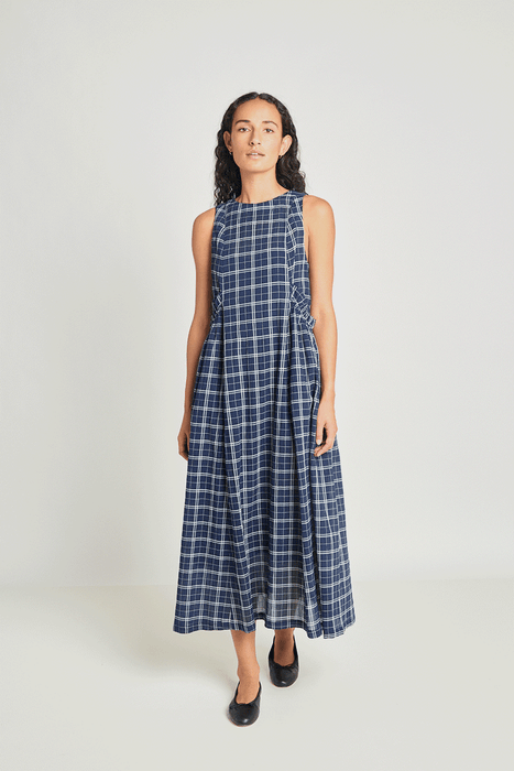 Alternate Realities Dress - Navy Crinkle Check